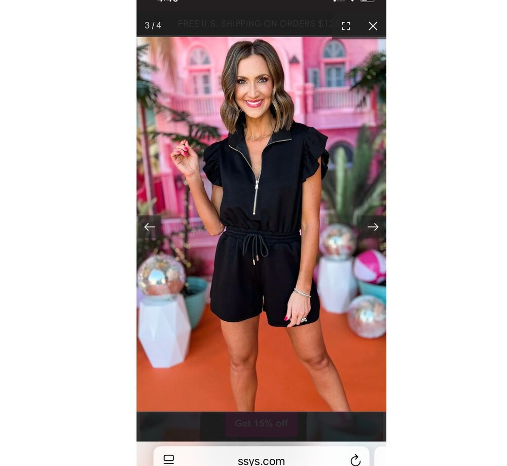 SSYS The Georgia Romper Black Ruffle Shoulder Zipper Front Pockets Med (6/8)